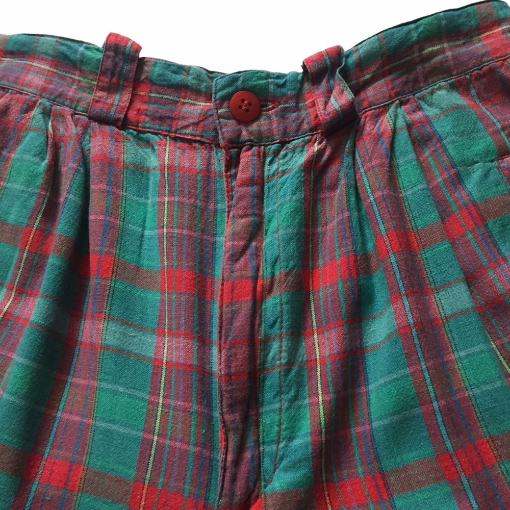 Vintage 80s Ultra Fun Peddlers Cotton Shorts Green and Red Plaid Juniors Size 9 - Picture 2 of 12